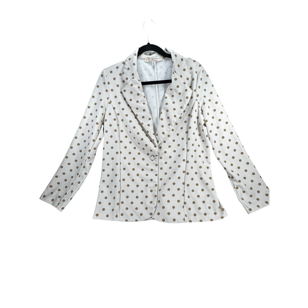 Ivory Love Polka Dot Blazer XL Ivory Tan One Button Career Stretch Womens